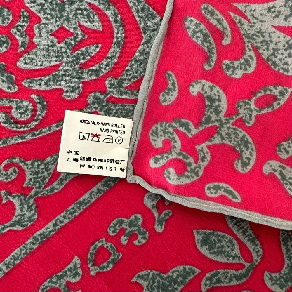Anthropologie Vintage 100% Silk Paisley Printed Square Scarf Pink and Grey 40